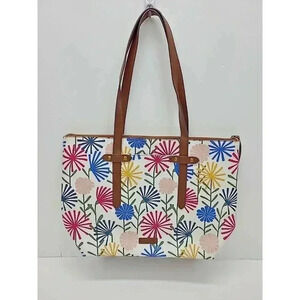 Fossil Coated Canvas Floral Large Handbag Shoulder Purse Multi Colored Floral